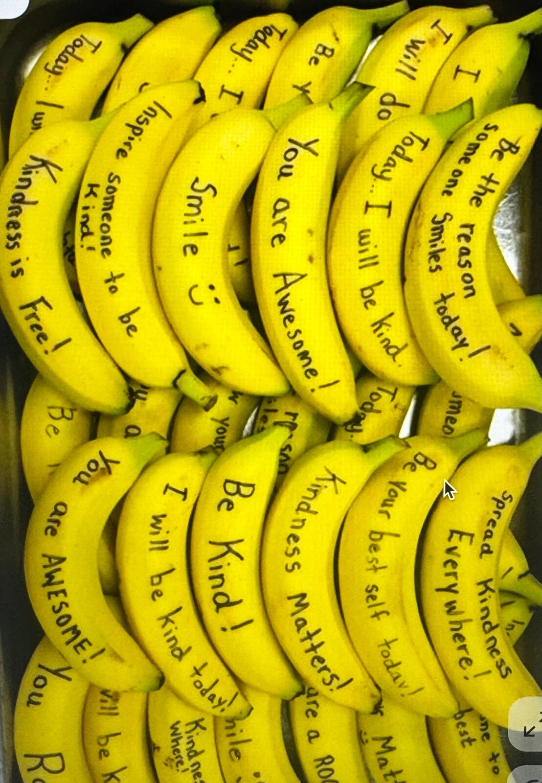 Bananas hand-written with short kindness messages